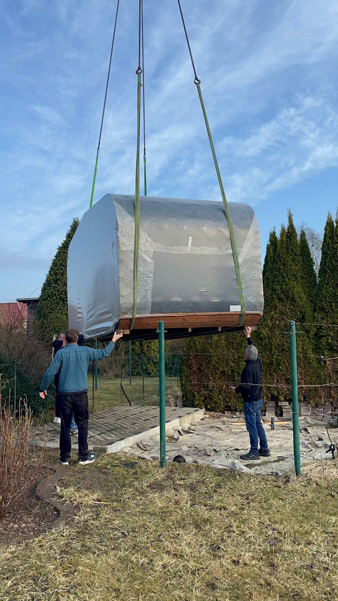 Wild Tubs hot tub being delivered by crane